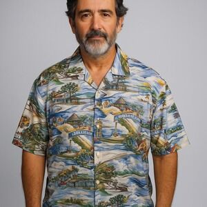 VTG Matt‎ Rider Laguna Beach Graphic Camp Shirt Vacation Button Up XL Plus XXL